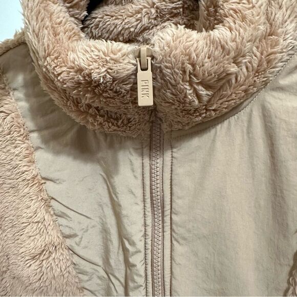 VICTORIA’S‎ SECRET PINK FLEECE TEDDY HALF ZIP OVERSIZED PULLOVER SWEATER NWT TAN - Picture 10 of 13